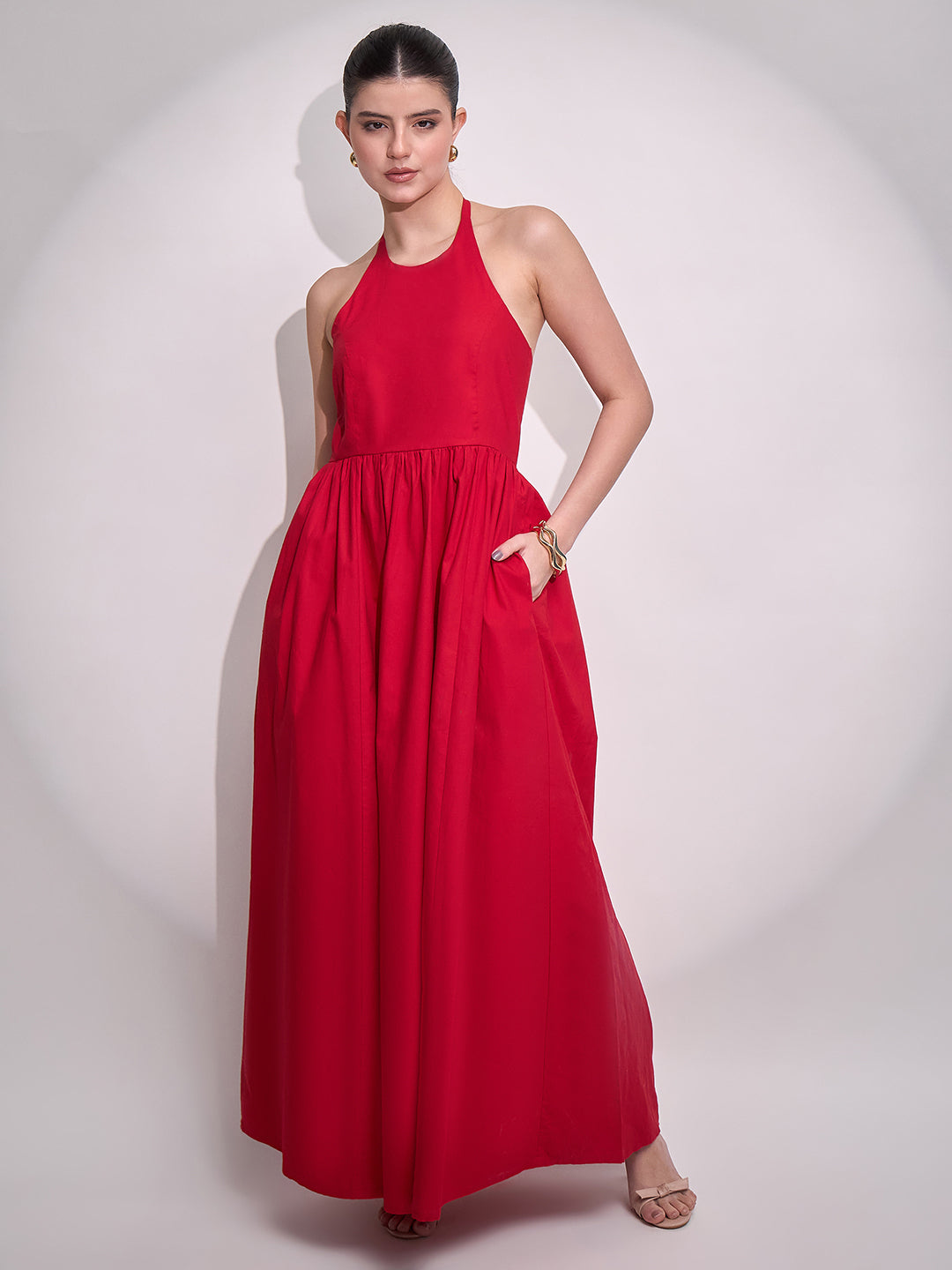 Halter Neck Cotton Maxi Dress - Uptownie
