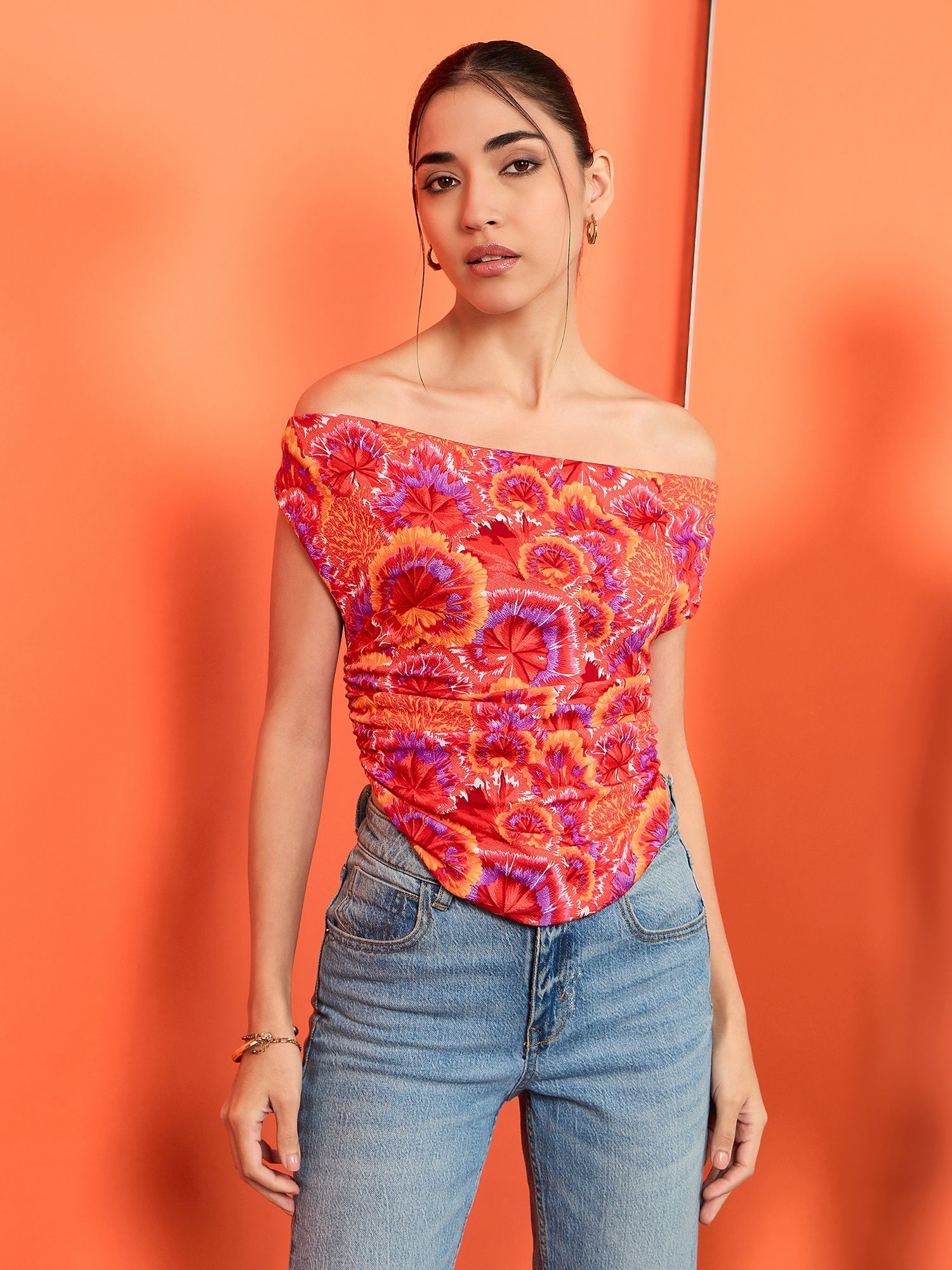 Printed Cotton Stretchable Draped Crop Top - Uptownie