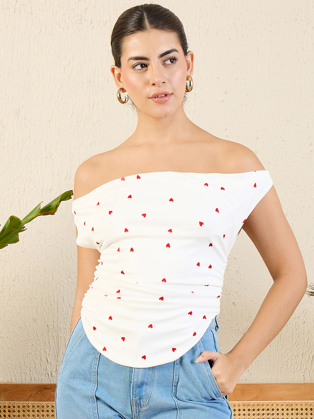 Printed Cotton Stretchable Draped Crop Top - Uptownie