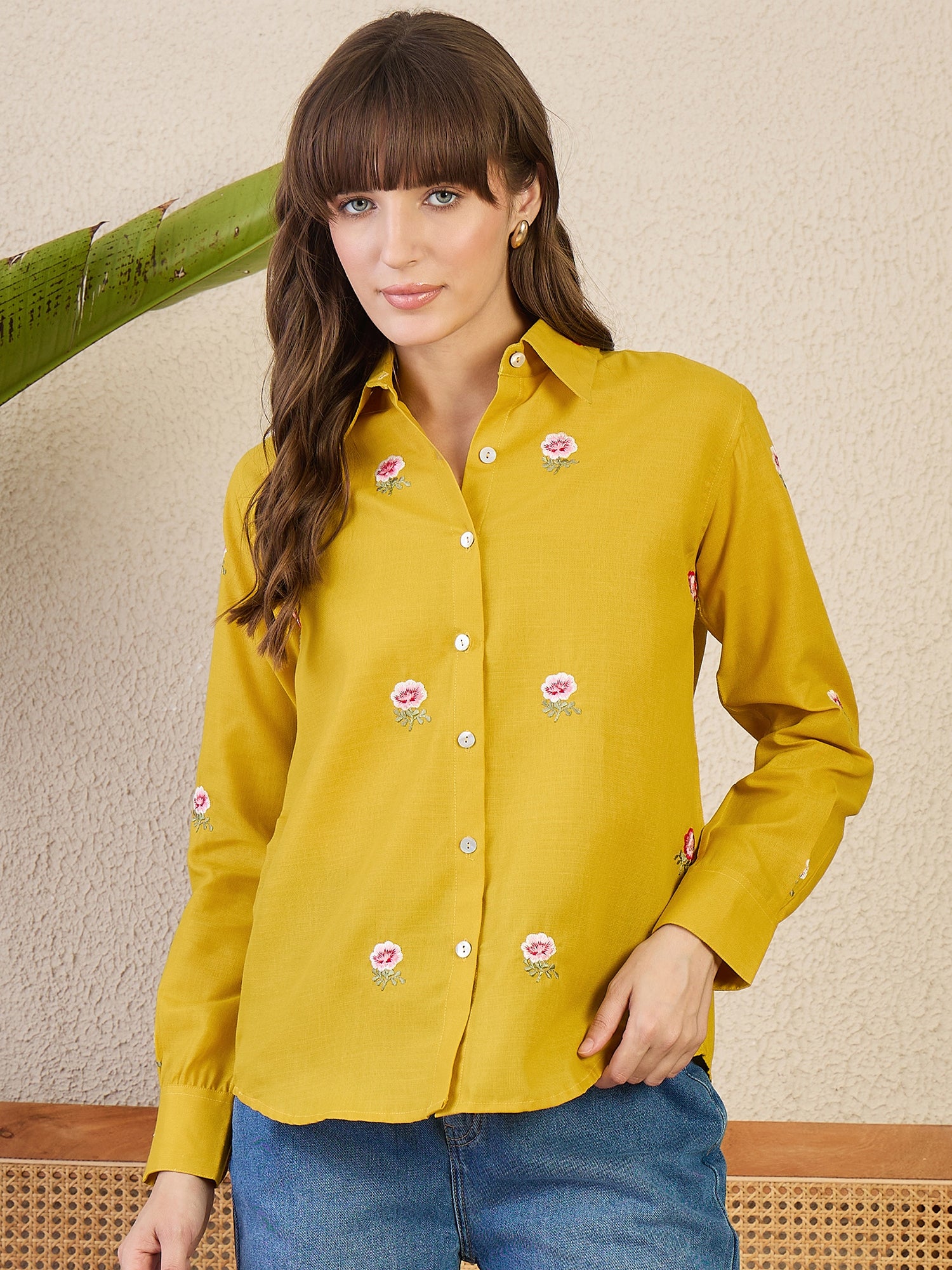 All Over Embroidered Linen Shirt - Uptownie