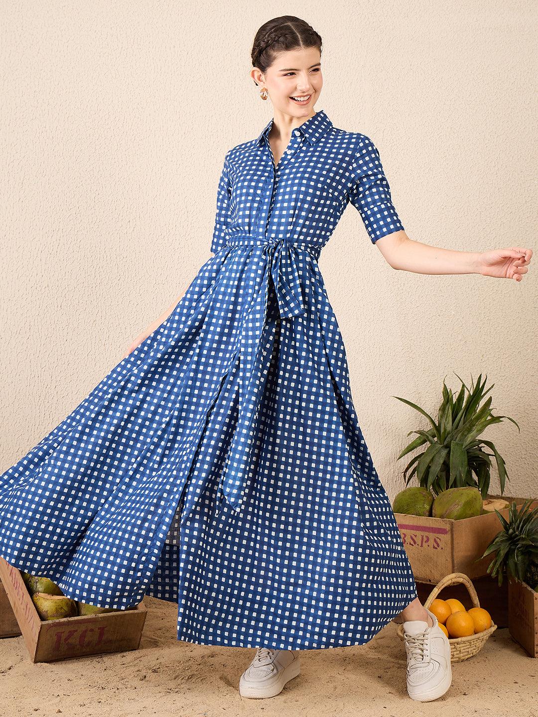 Cotton Buttoned Down Shirt Dress With Belt Cotton Buttoned Down Shirt Dress With Belt