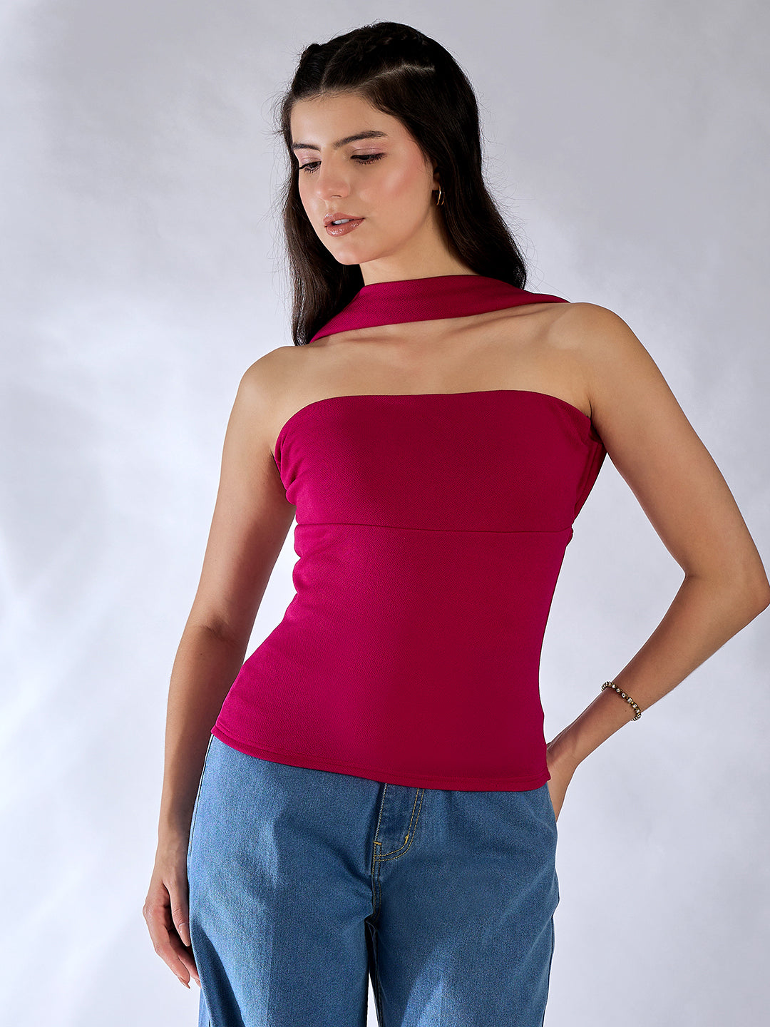 Strapless Scarf Neck Top - Uptownie