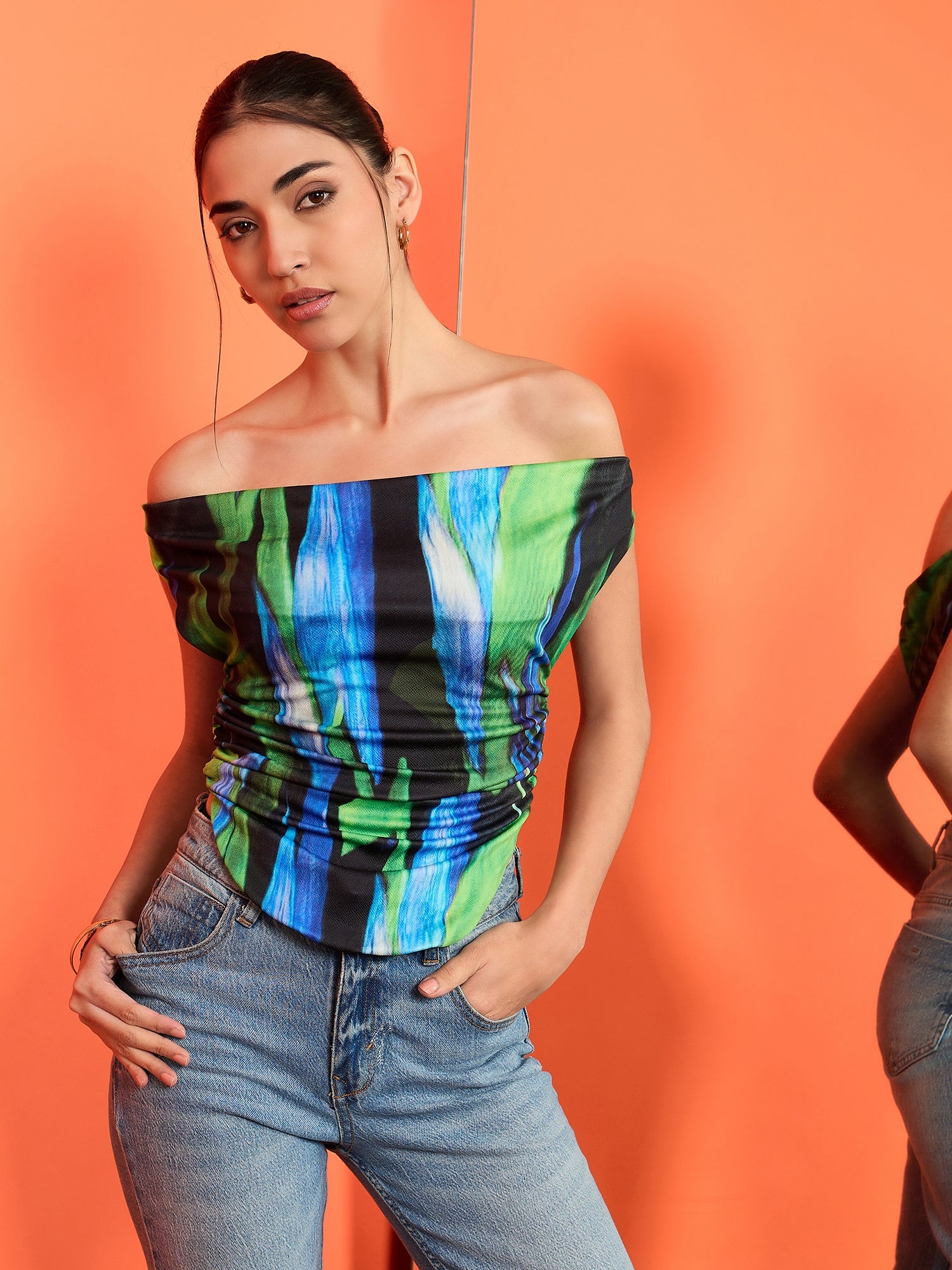 Printed Cotton Stretchable Draped Crop Top - Uptownie