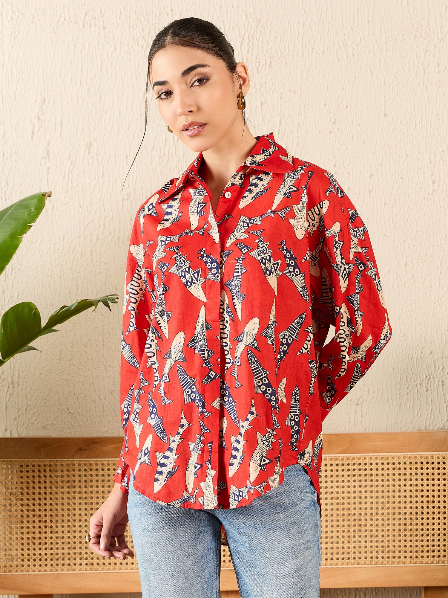 Printed Asymmetrical Cotton Shirt - Uptownie