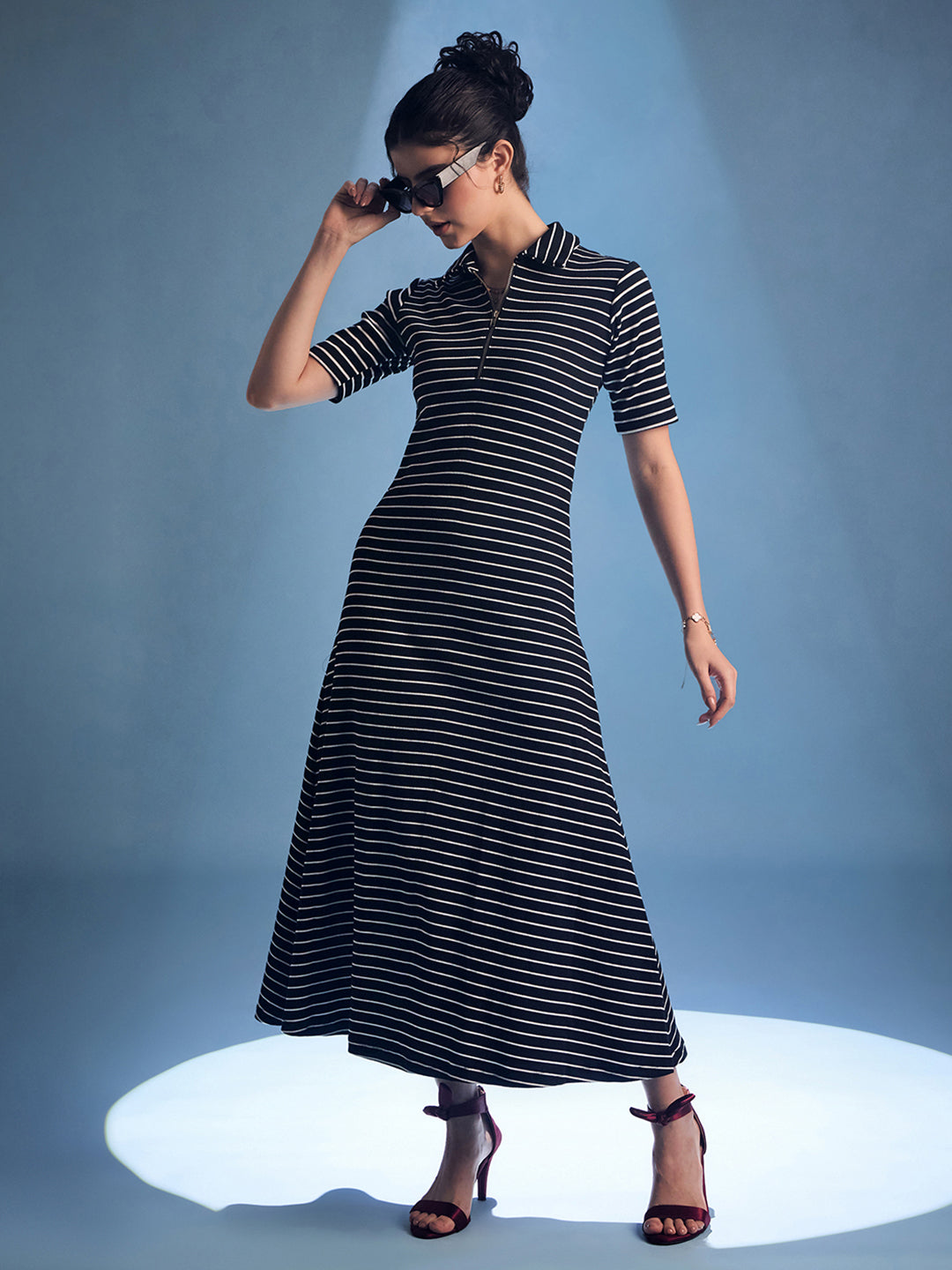Stretchable Front Zip-up Midi Dress - Uptownie