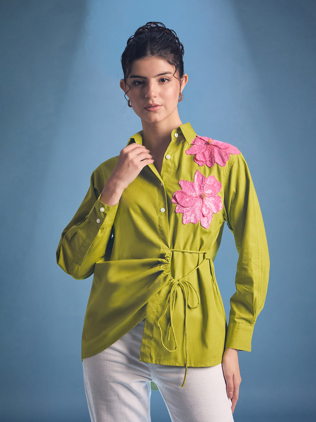 Side Tie-Up Cotton Shirt - Uptownie