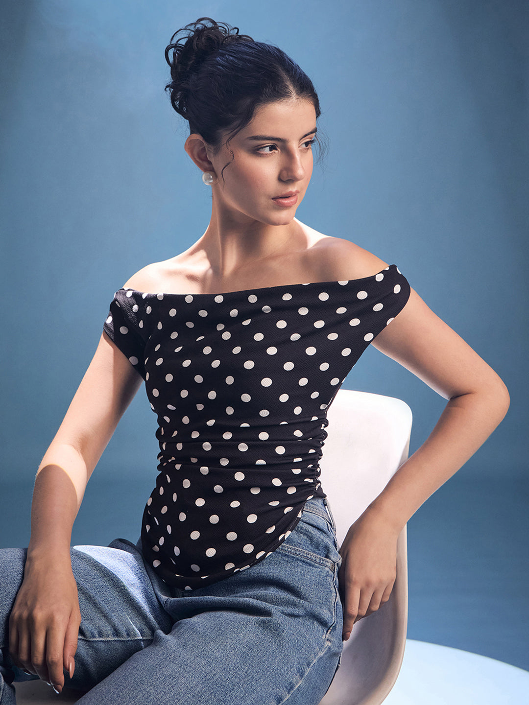 Printed Cotton Stretchable Draped Crop Top - Uptownie