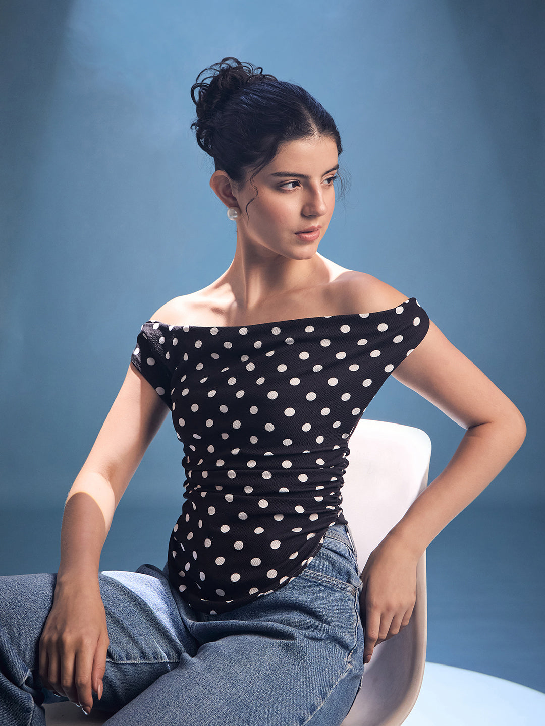 Printed Cotton Stretchable Draped Crop Top - Uptownie