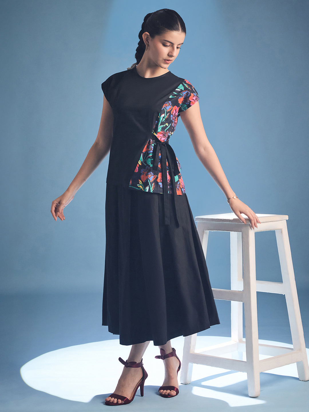 Contrast Tie Up Cotton Top - Uptownie