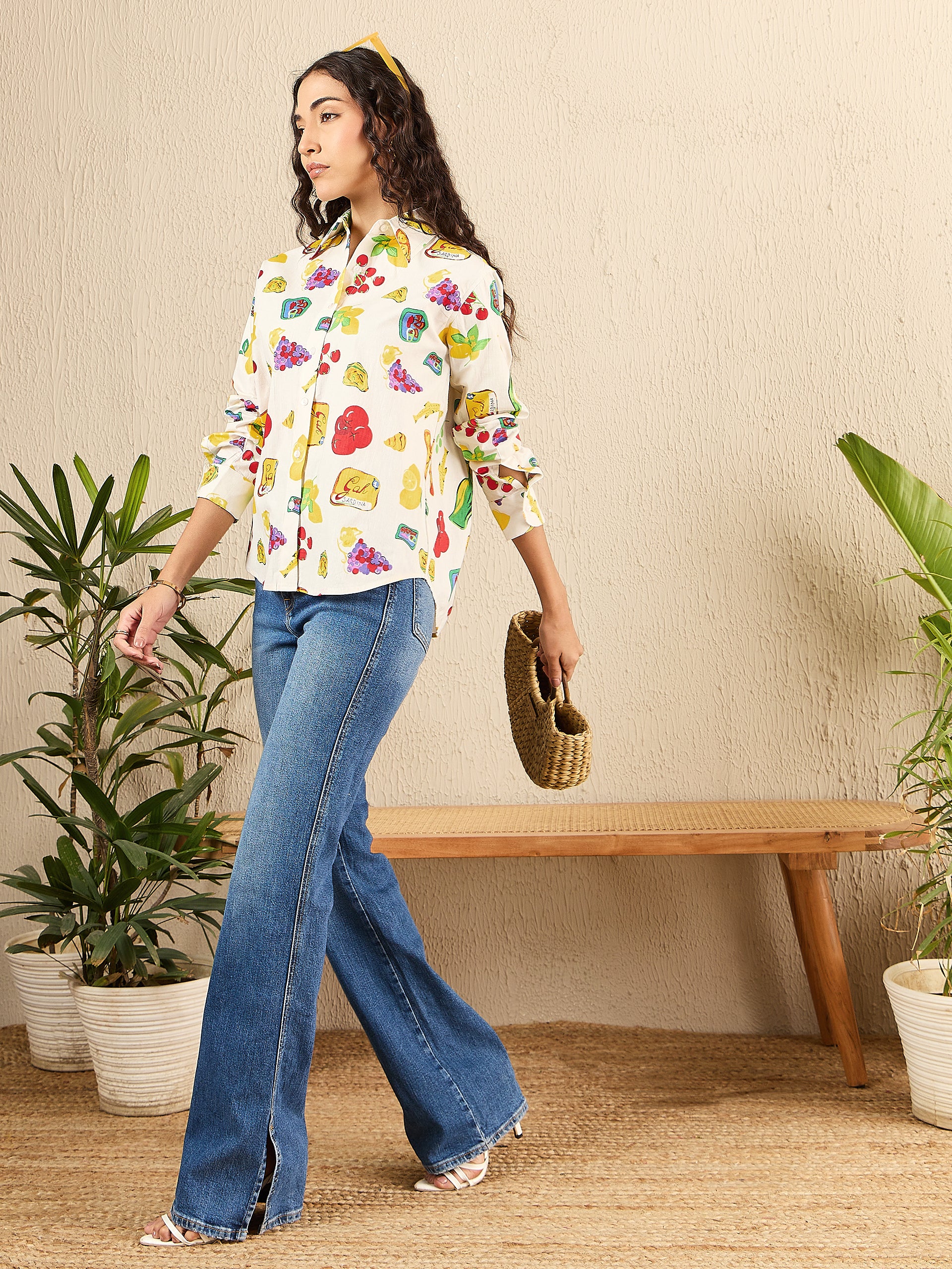 トップス 1000s THOUSANDS cotton rayon set up Printed Cotton Shirt