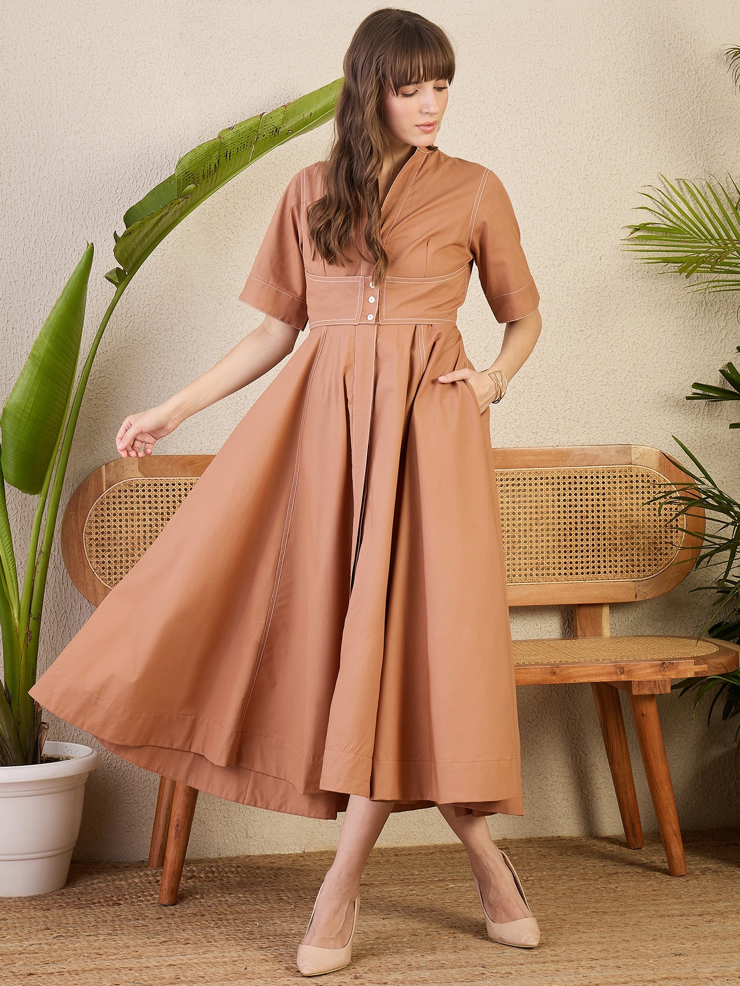 Corset Panelled Midi Dress - Uptownie