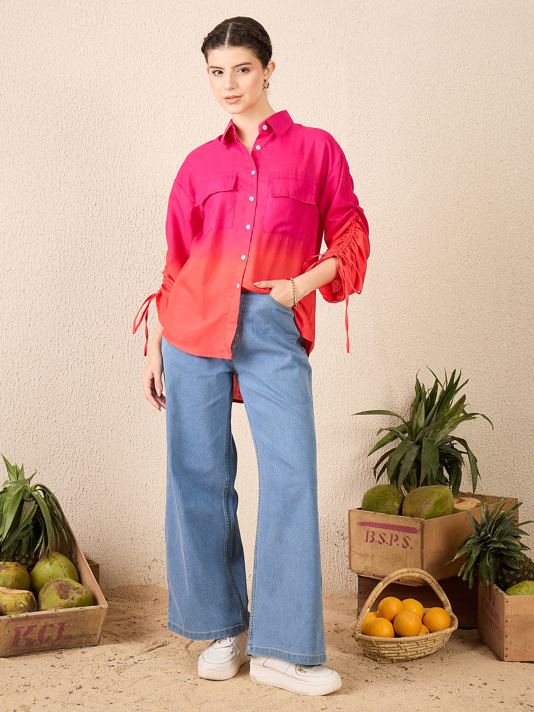 Ruched Tie-up Sleeves Shirt - Uptownie