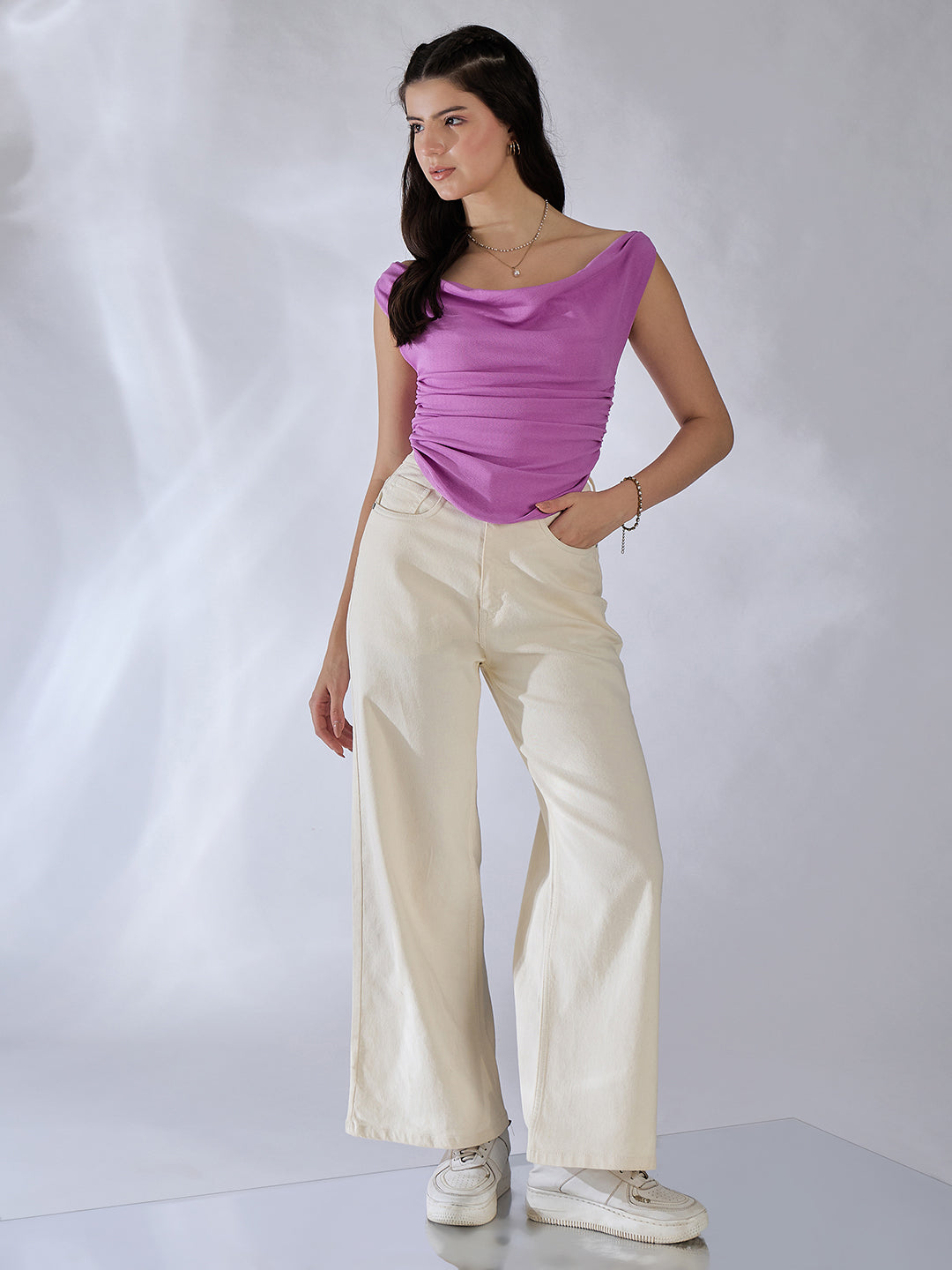 Printed Cotton Stretchable Draped Crop Top - Uptownie
