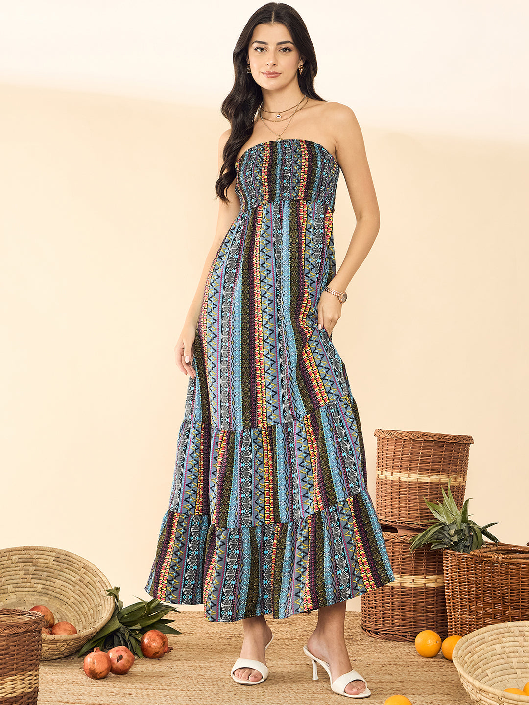 strapless boho maxi dress Strapless Smocked Maxi Dress
