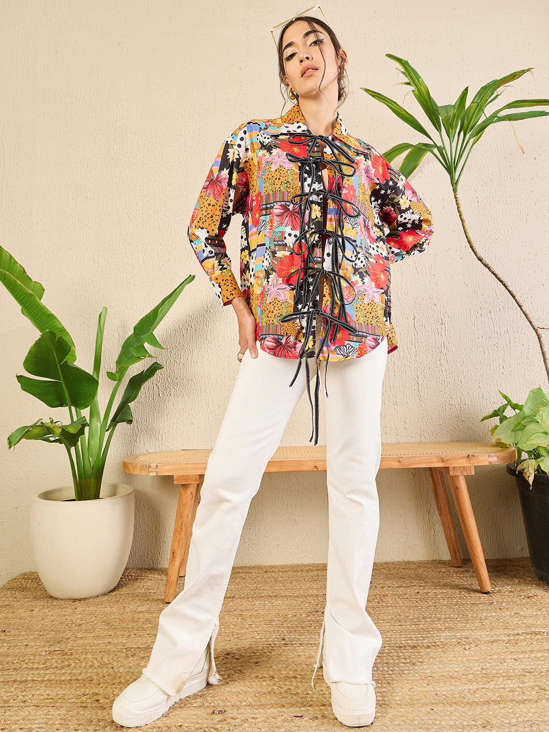 Printed Tie-Up Full Sleeve Cotton Shirt - Uptownie