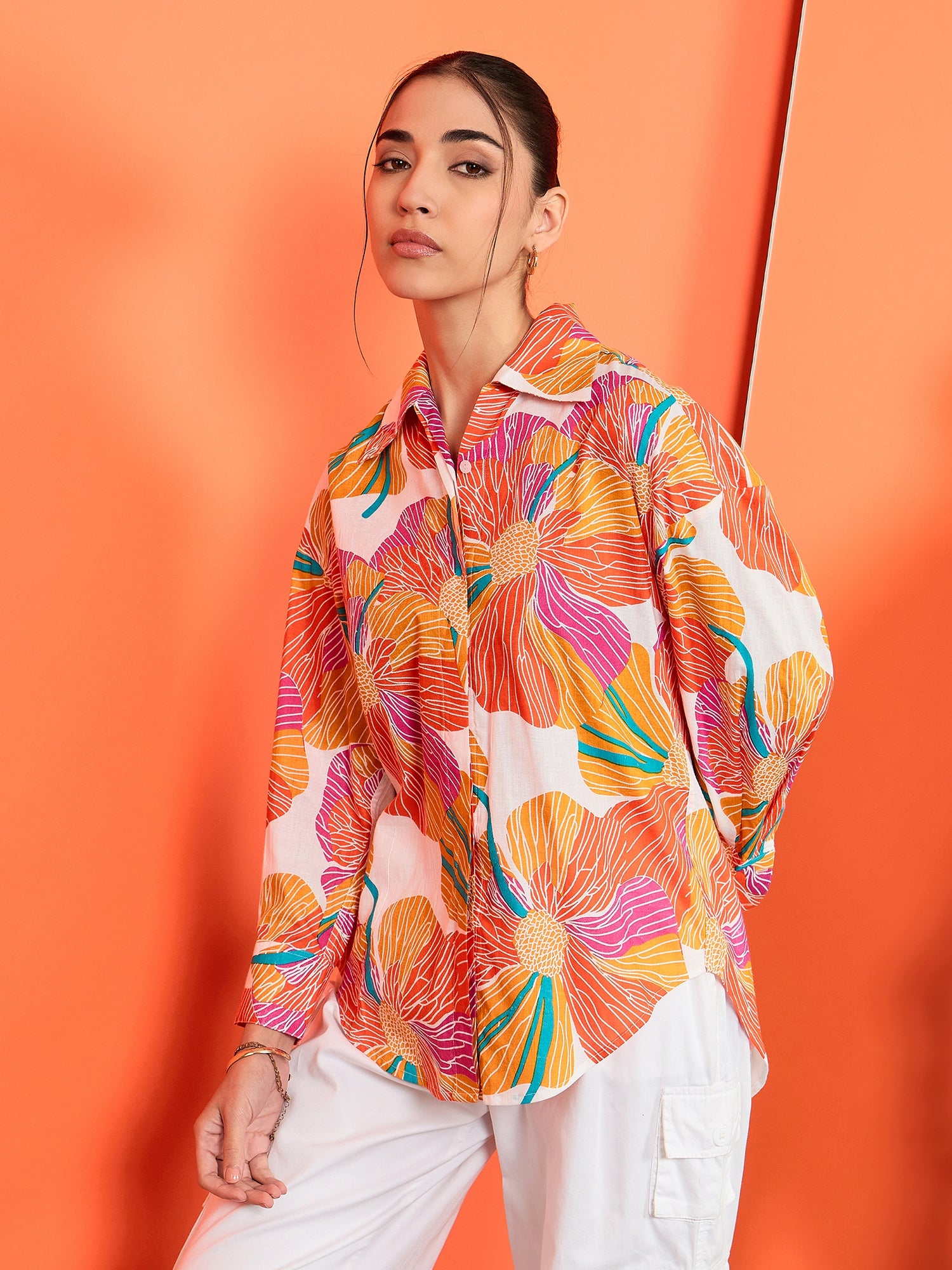 Printed Asymmetrical Cotton Shirt - Uptownie