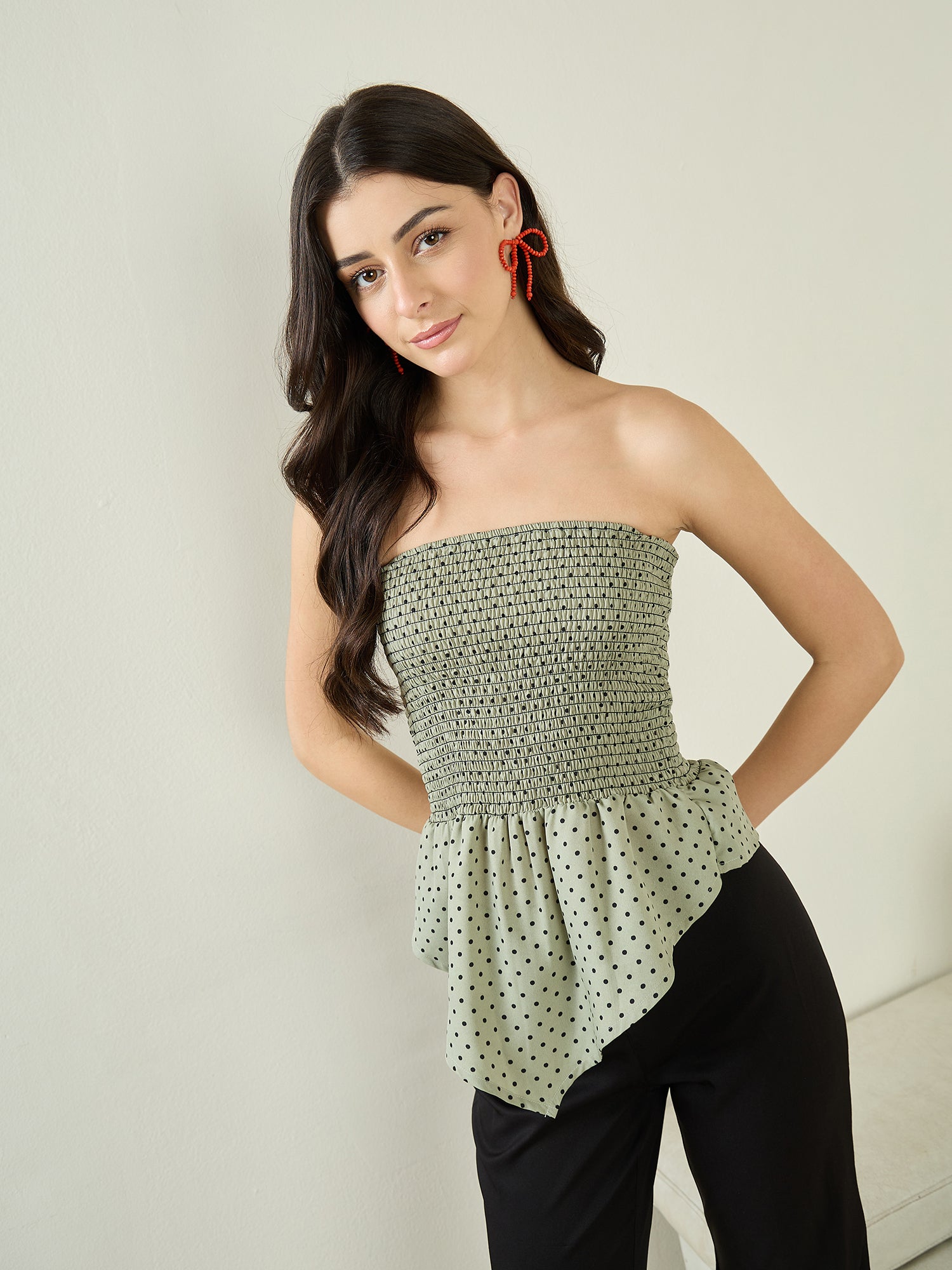 Smocked Bandeau Asymmetrical Top - Uptownie