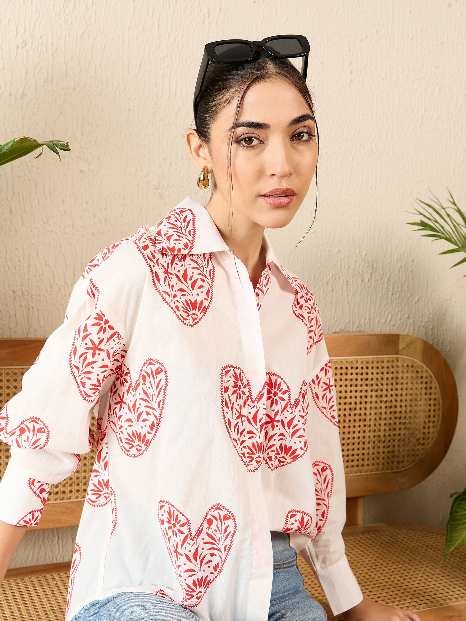 Printed Asymmetrical Cotton Shirt - Uptownie