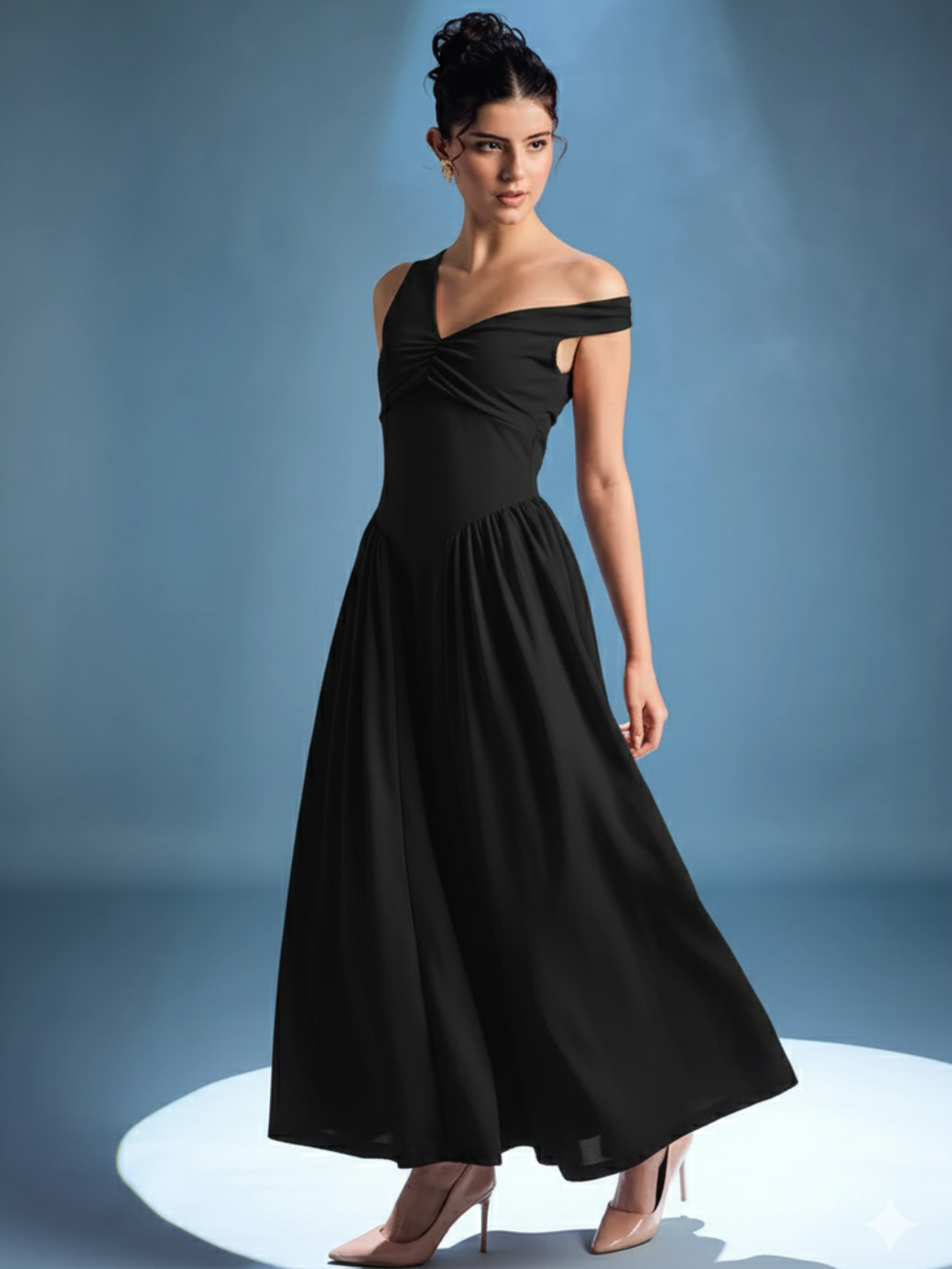 Stretchable One Shoulder Drop Waist Maxi Dress