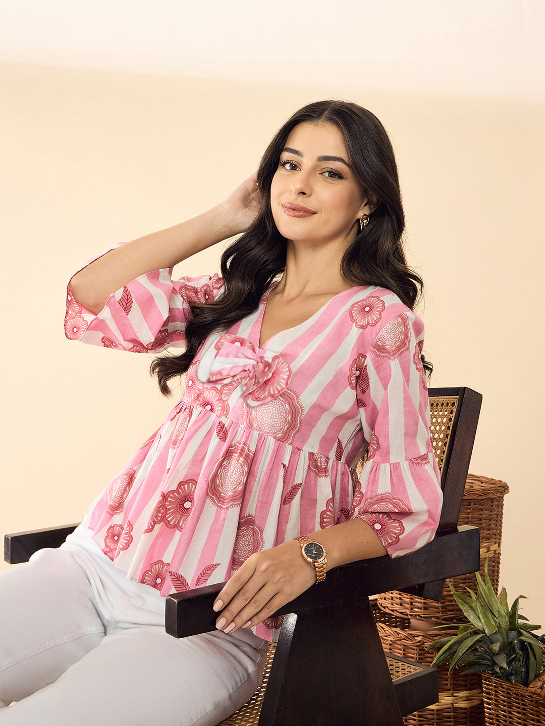 Bell Sleeve Cotton Peplum Top