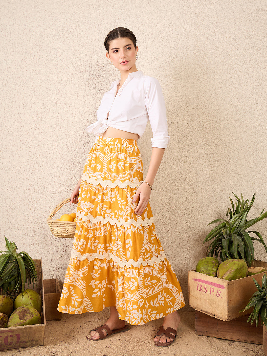 Ric-Rac Cotton Tiered Maxi Skirt