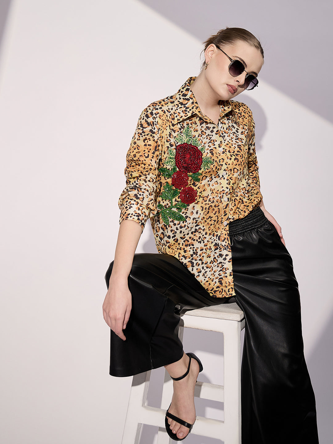 Sequinned Applique Cotton Shirt - Uptownie