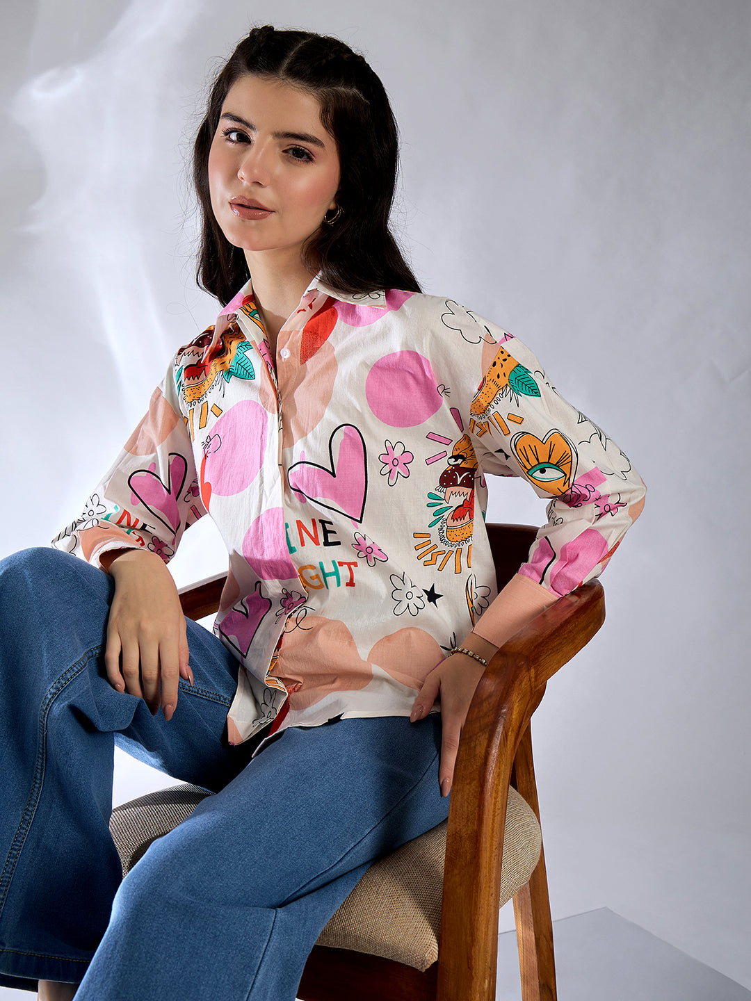 Printed Asymmetrical Cotton Shirt - Uptownie