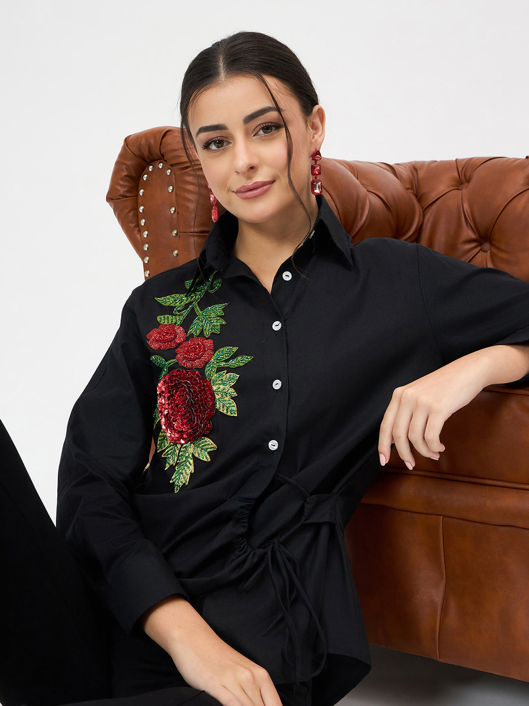 Side Tie-Up Cotton Shirt