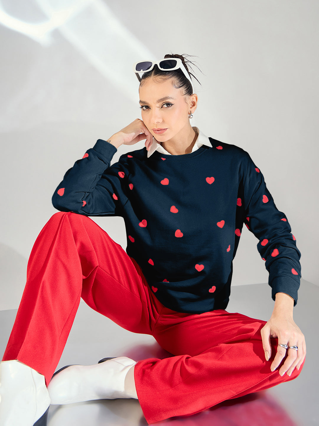 Heart Printed Cotton Sweatshirt - Uptownie