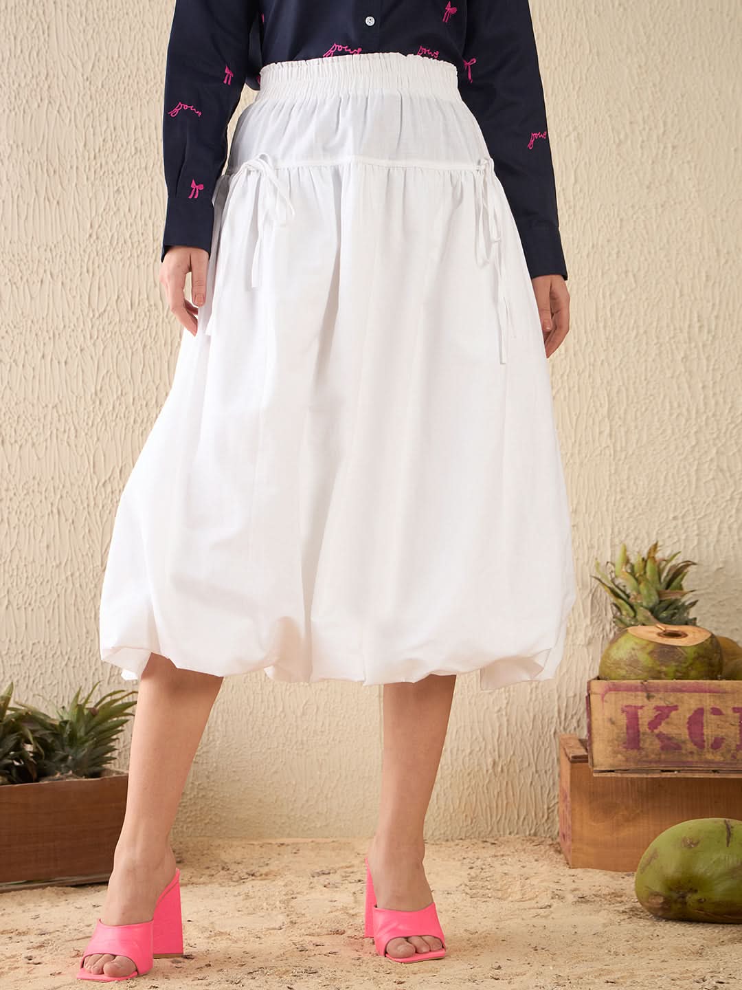 Bubble Cotton Midi Skirt - Uptownie