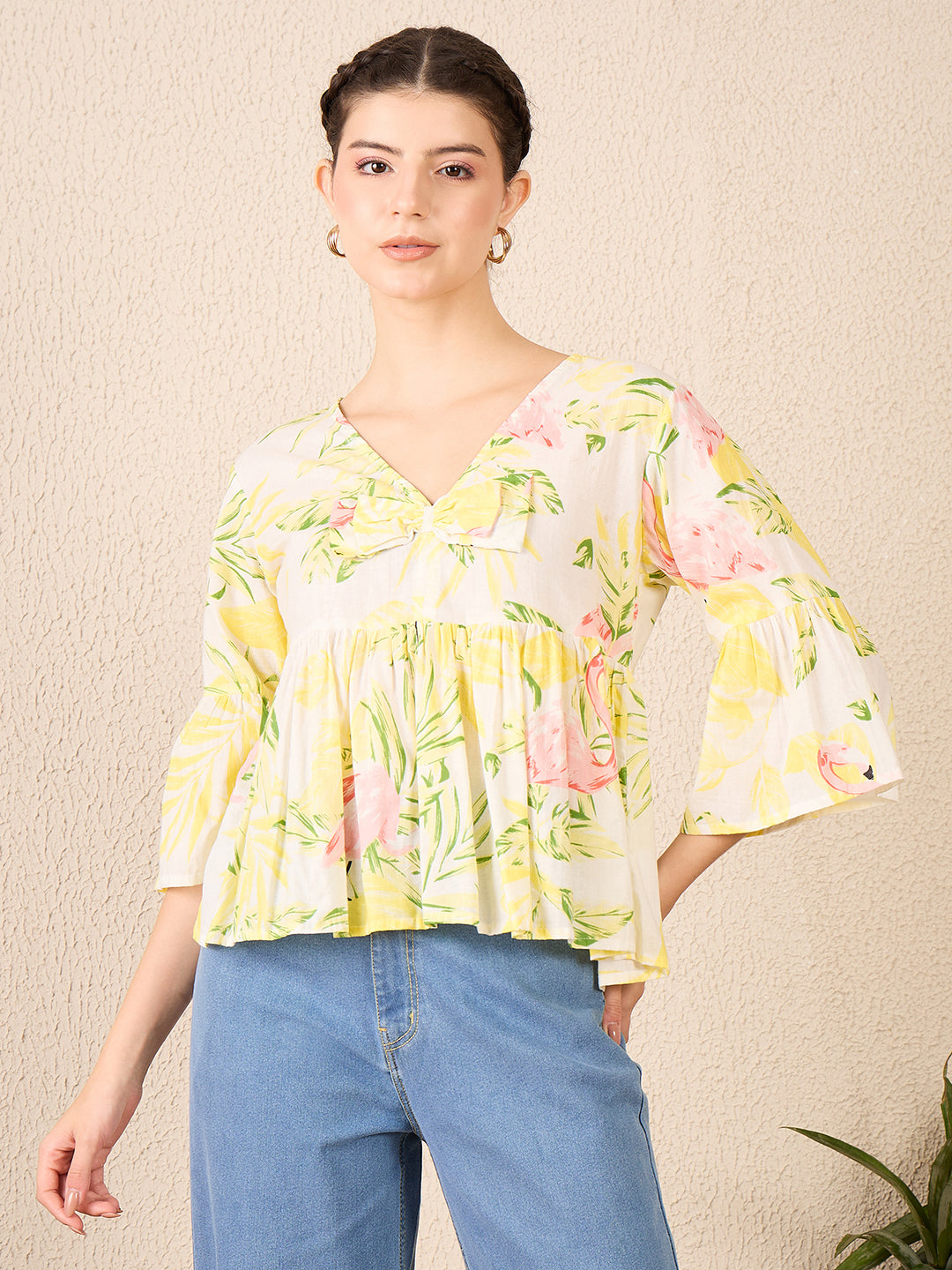 Bell Sleeve Cotton Peplum Top - Uptownie