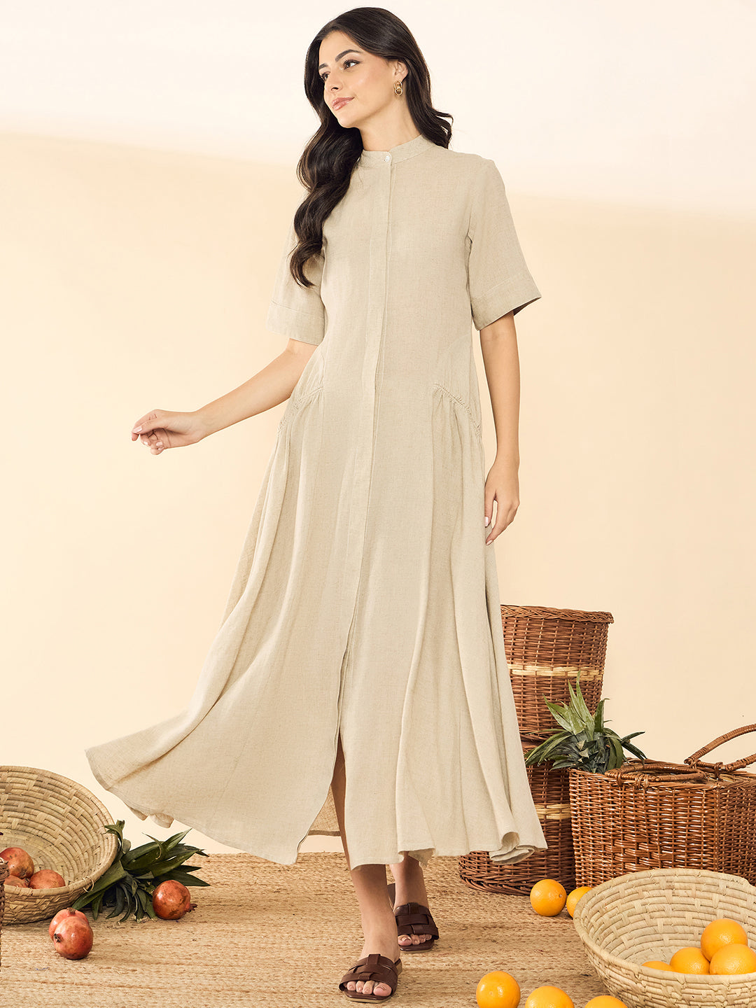Pure Cotton Shirt Dress With Gathered Detailing - Uptownie