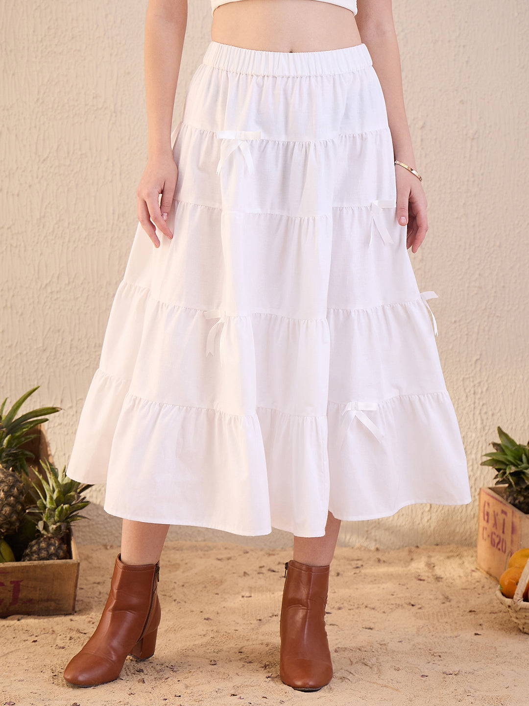 Tiered Bow Midi Skirt - Uptownie