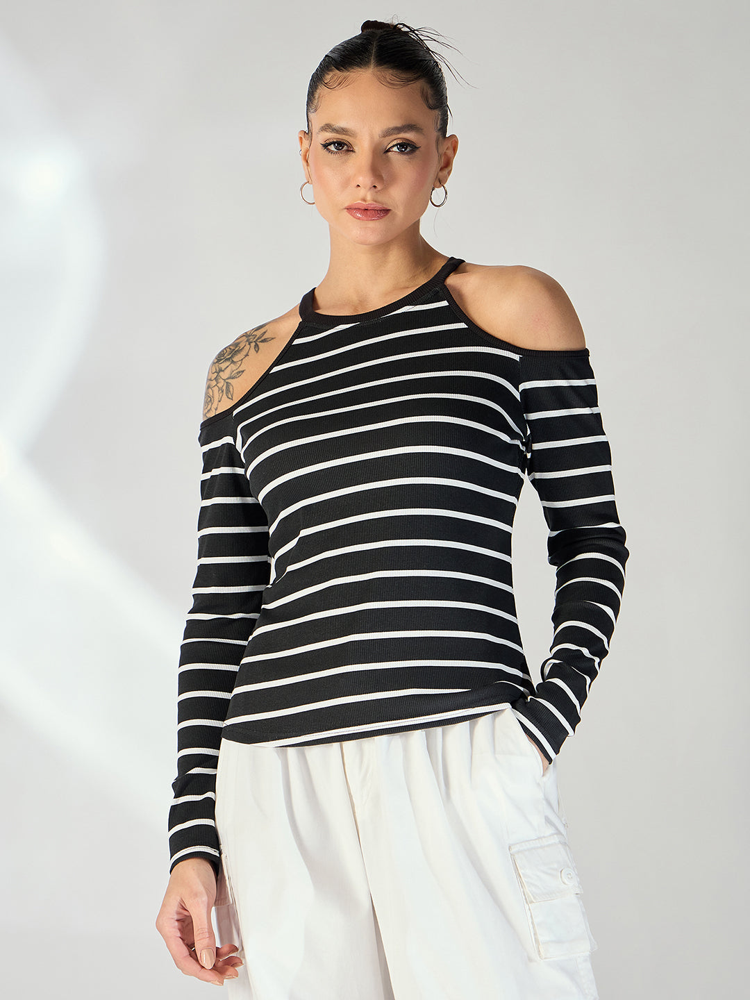 Shoulder Cutout Ribbed Top - Uptownie