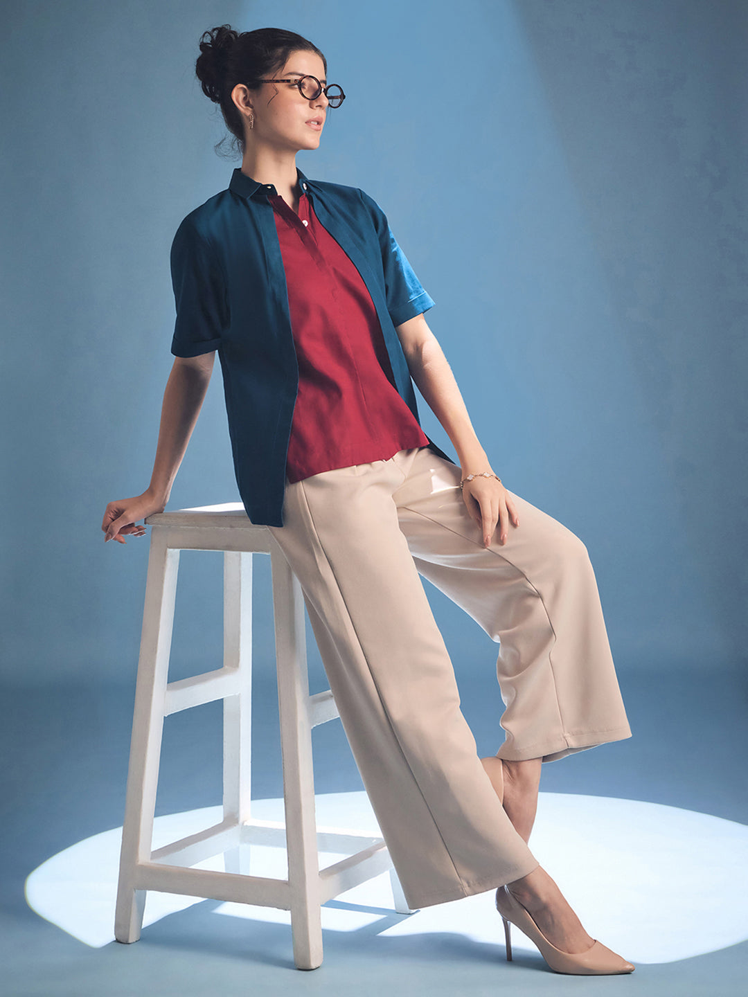 Double Layered Colorblocked Cotton Shirt - Uptownie