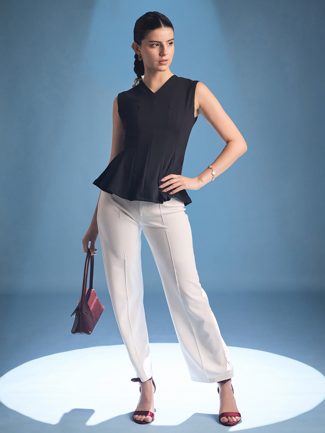 Stretchable Panelled Peplum Top - Uptownie