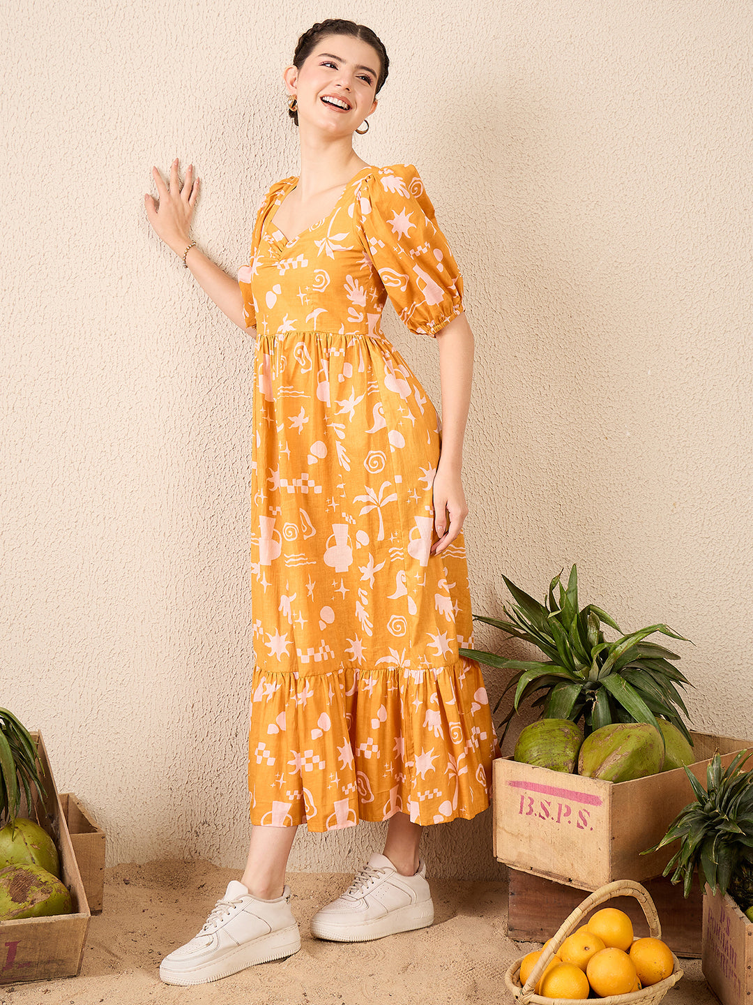 Cotton Tiered Midi Dress - Uptownie