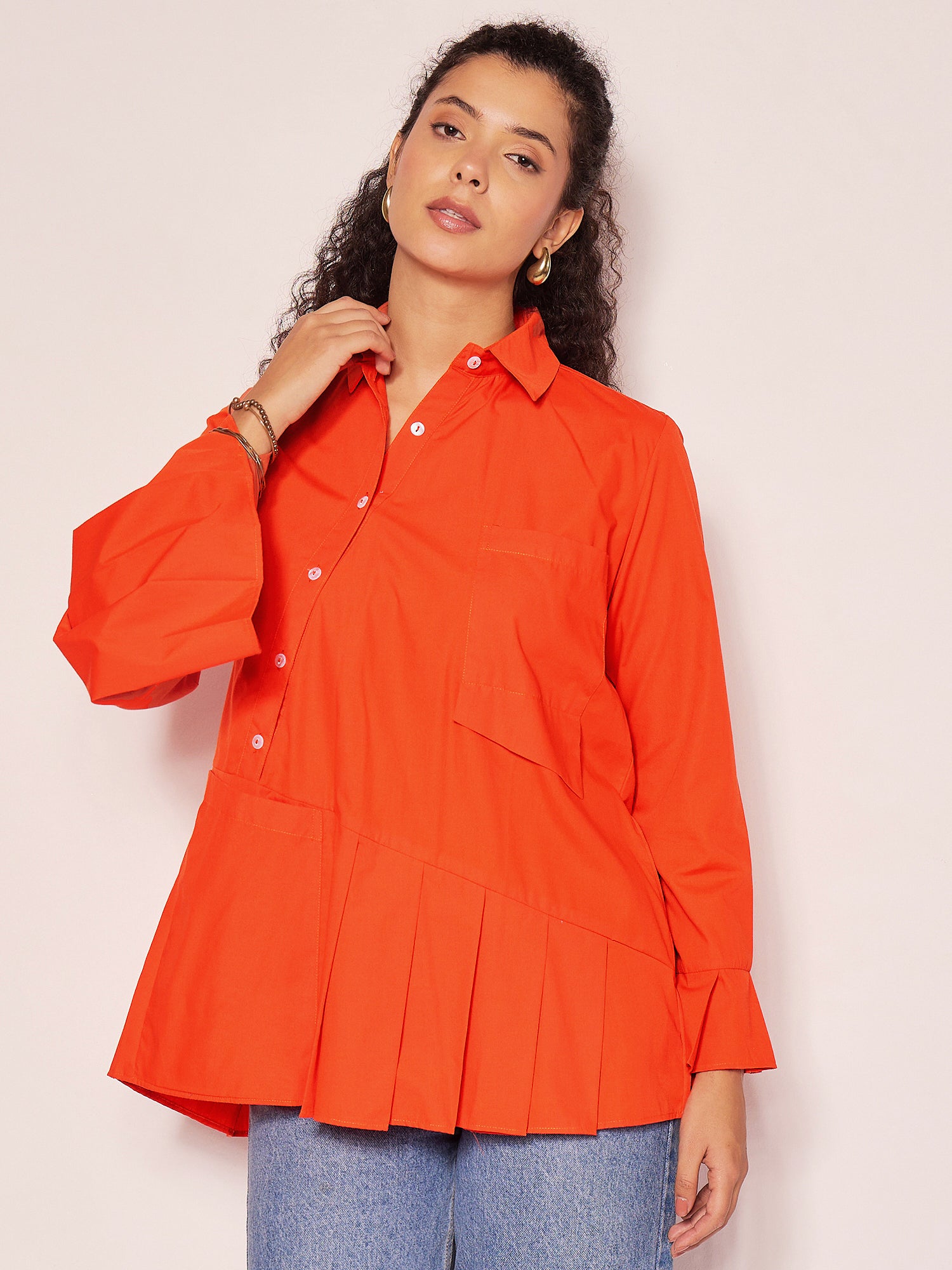 Asymmetric Pleated Cotton Shirt - Uptownie