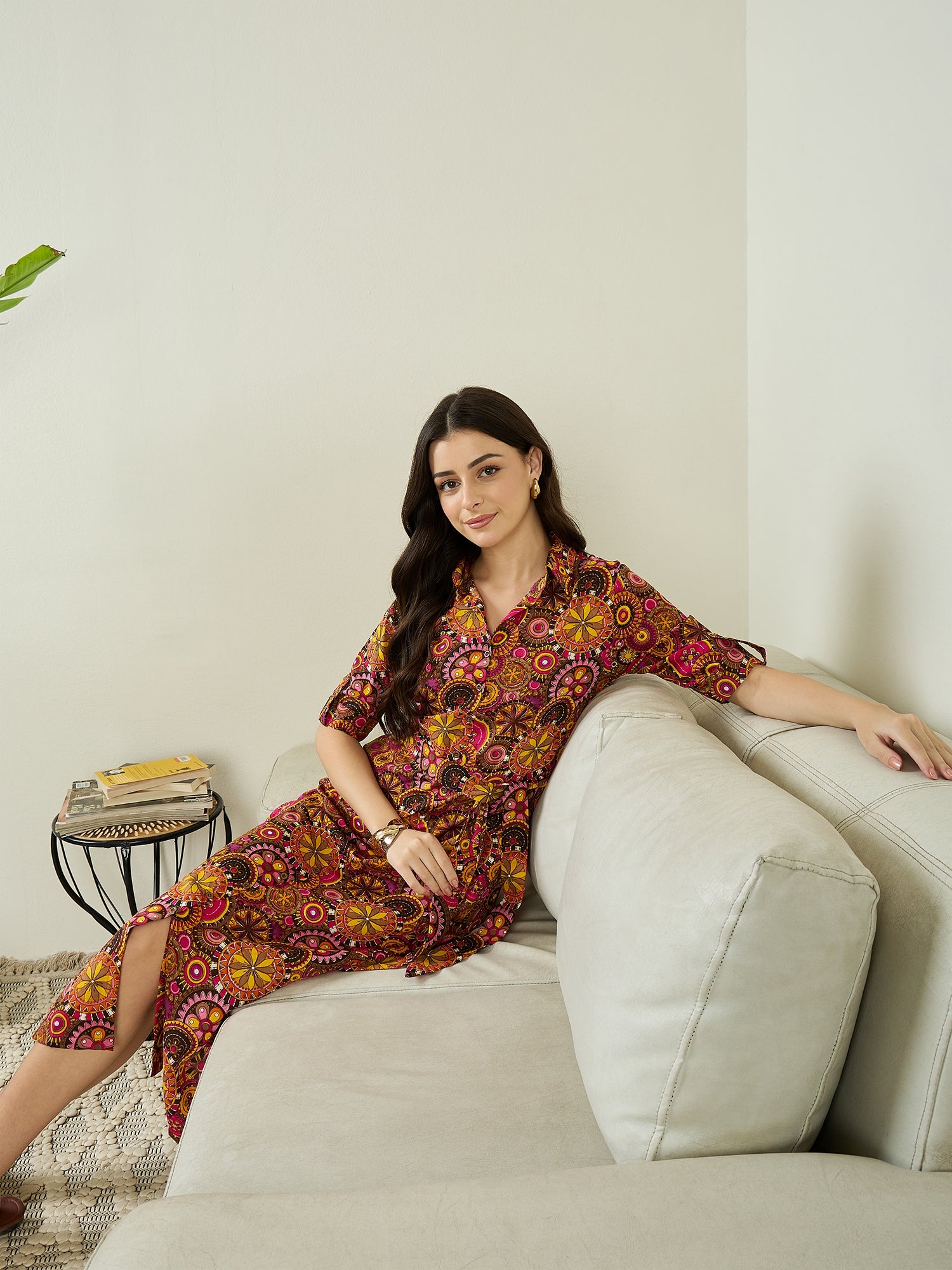 Collar Buttoned Down Shirt Midi Dress