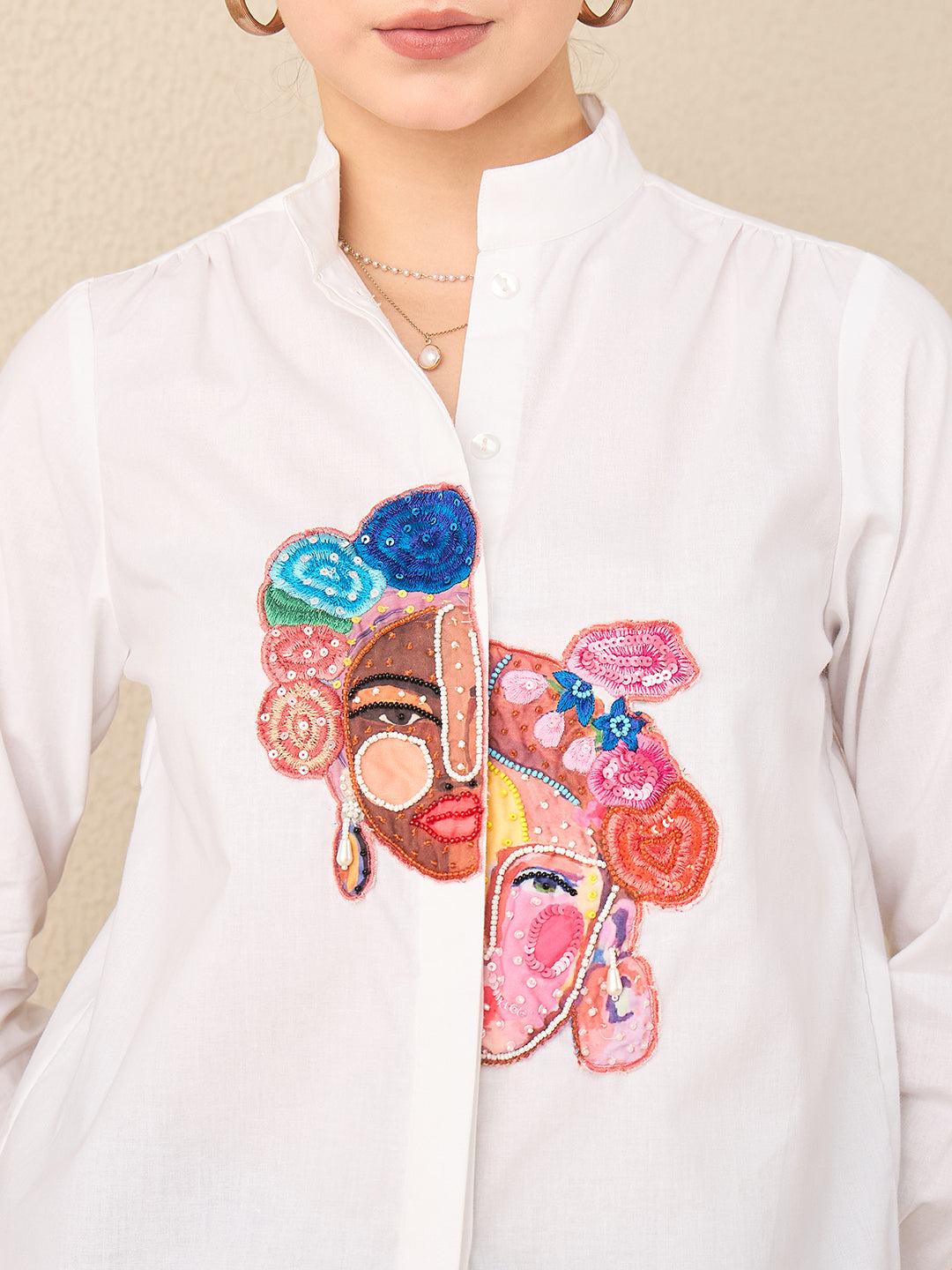 Face Applique Cotton Shirt - Uptownie