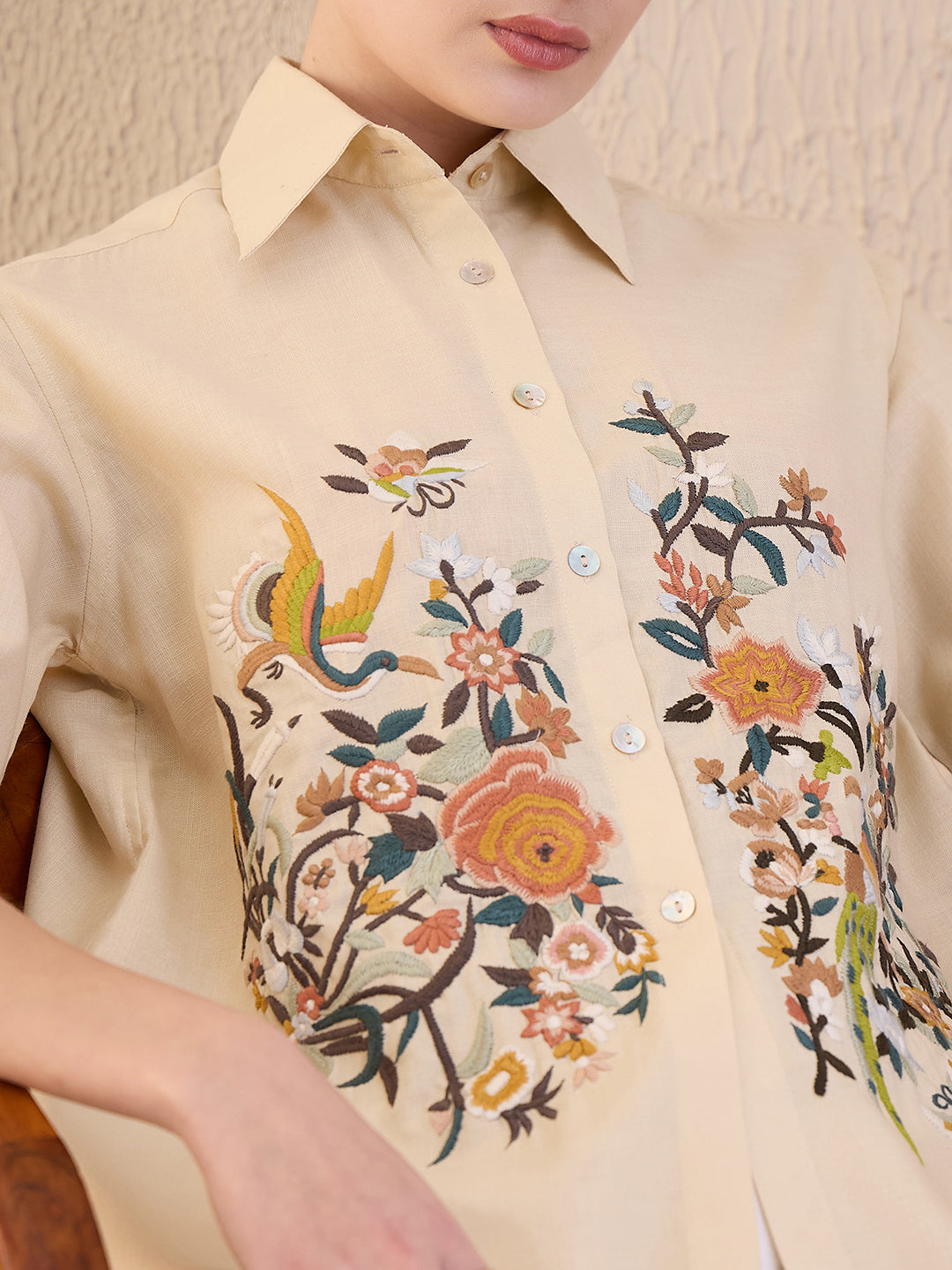 Floral Embroidered Cotton Shirt - Uptownie