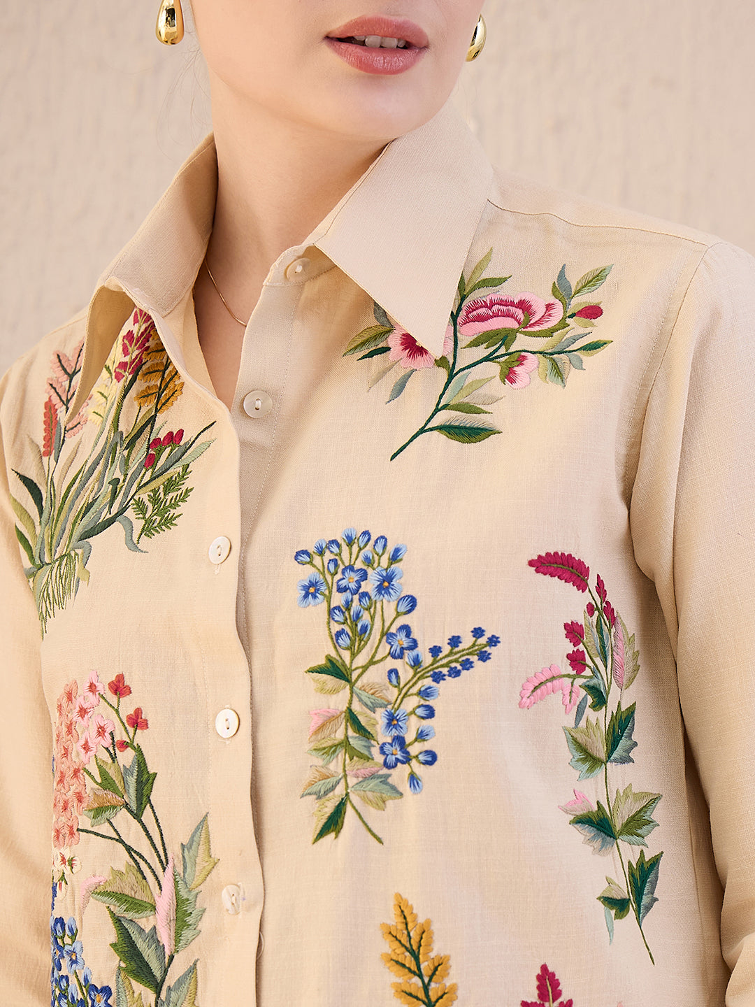 Floral Embroidered Cotton Shirt - Uptownie