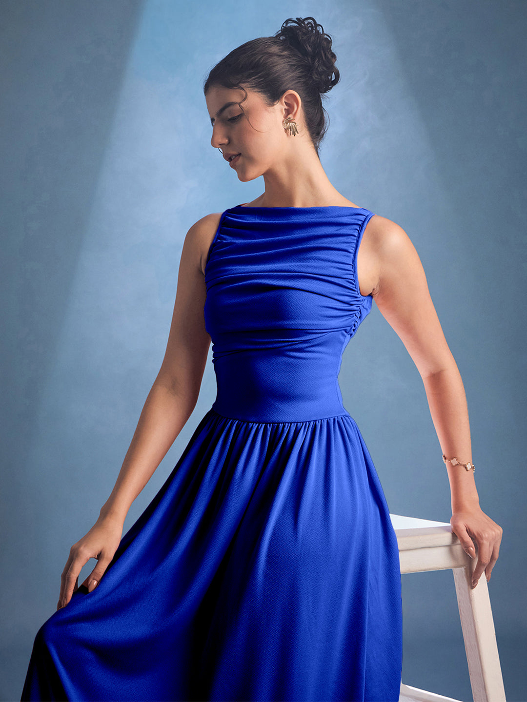 Stretchable Gathered Drop Waist Maxi Dress Stretchable Gathered Drop Waist Maxi Dress