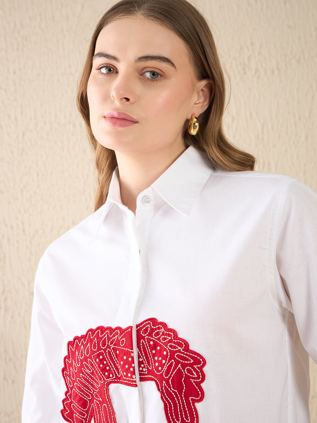 Embroidered Applique Cotton Shirt - Uptownie