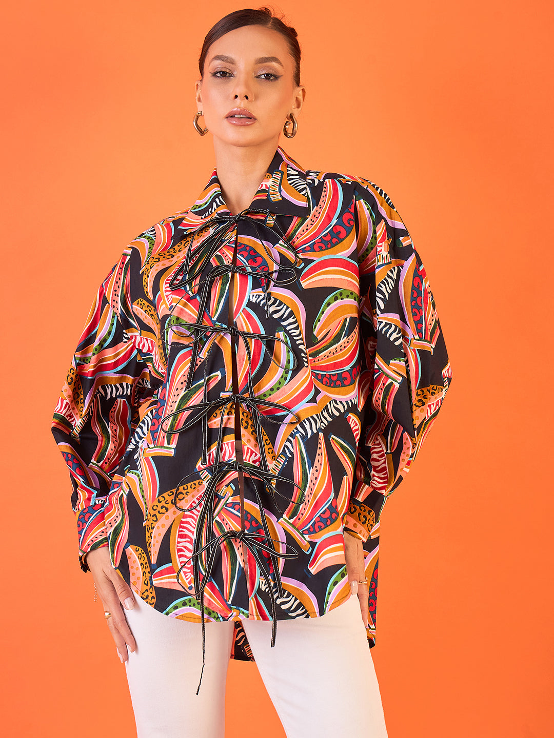 Printed Tie-Up Full Sleeve Cotton Shirt - Uptownie