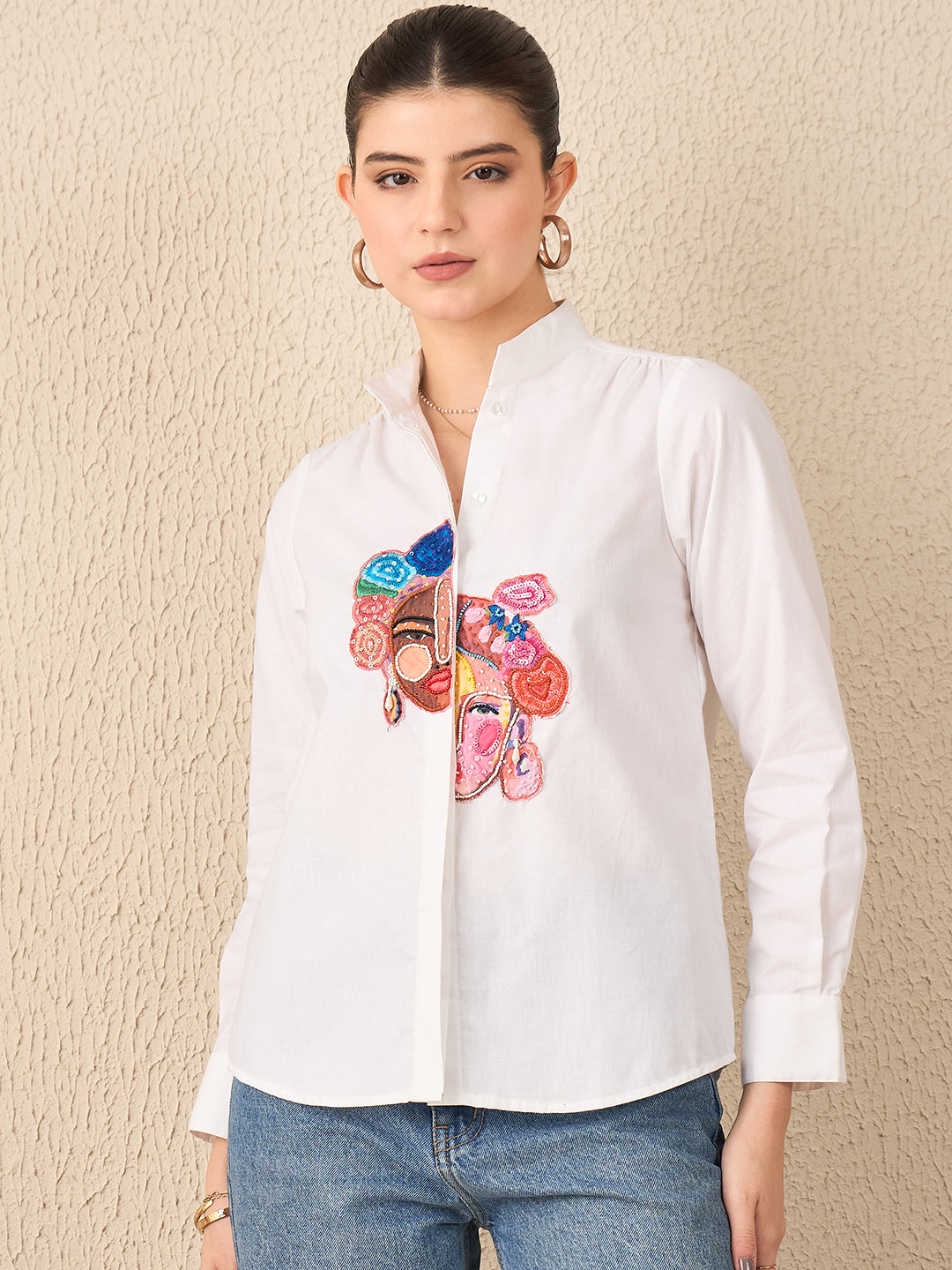 Face Applique Cotton Shirt - Uptownie