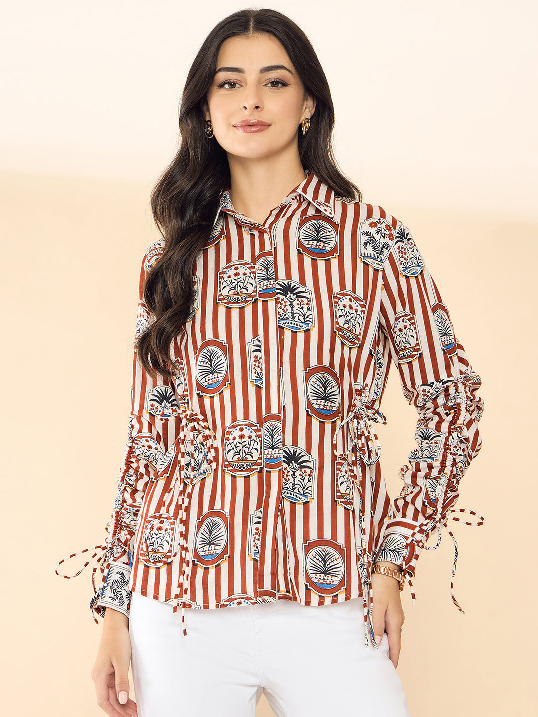 Cinch Waist Pure Cotton Tie-Up Shirt