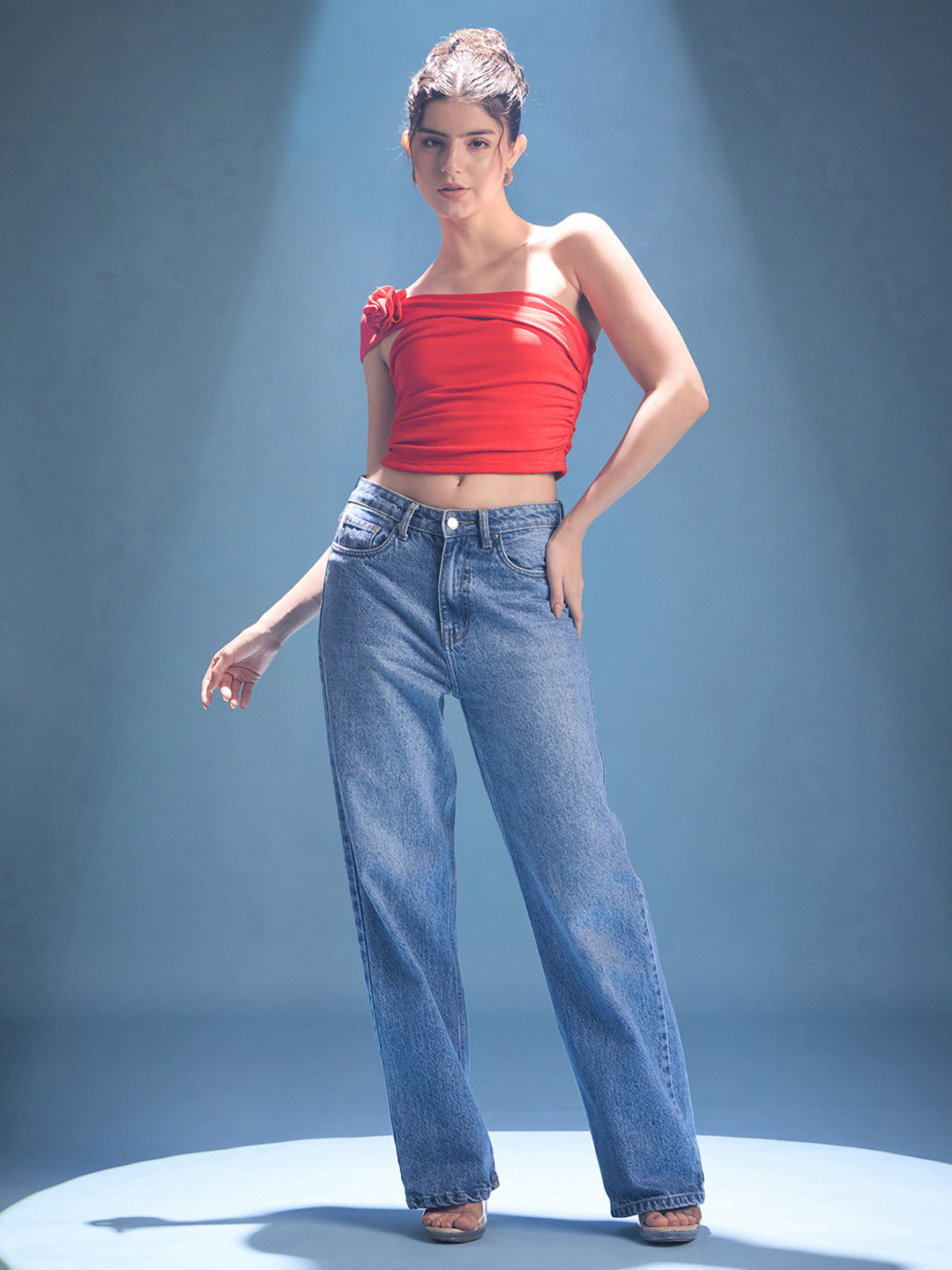 Line Rose Top Stretchable One Shoulder Rose Top