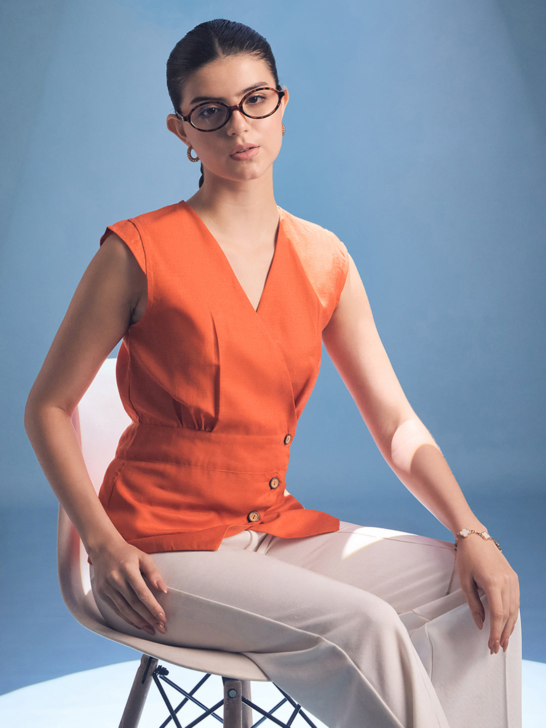 Sleeveless Linen Wrap Top - Uptownie