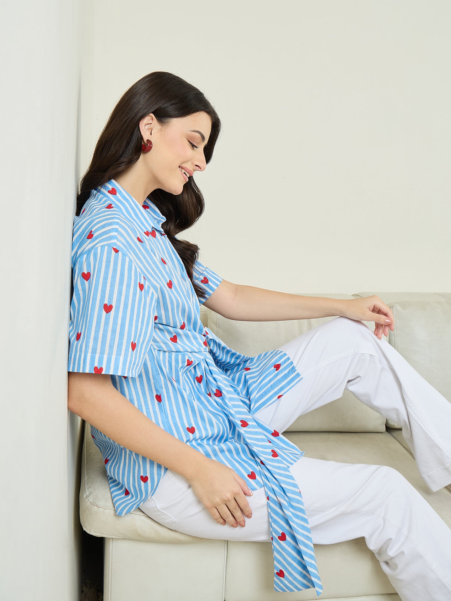 Front Tie-Up Cotton Shirt - Uptownie